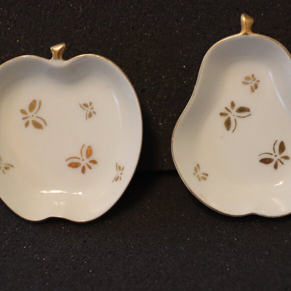 Set of Two Tea Bag Holders Butterfly Apple Pear Shaped Ceramic - Picture 1 of 9